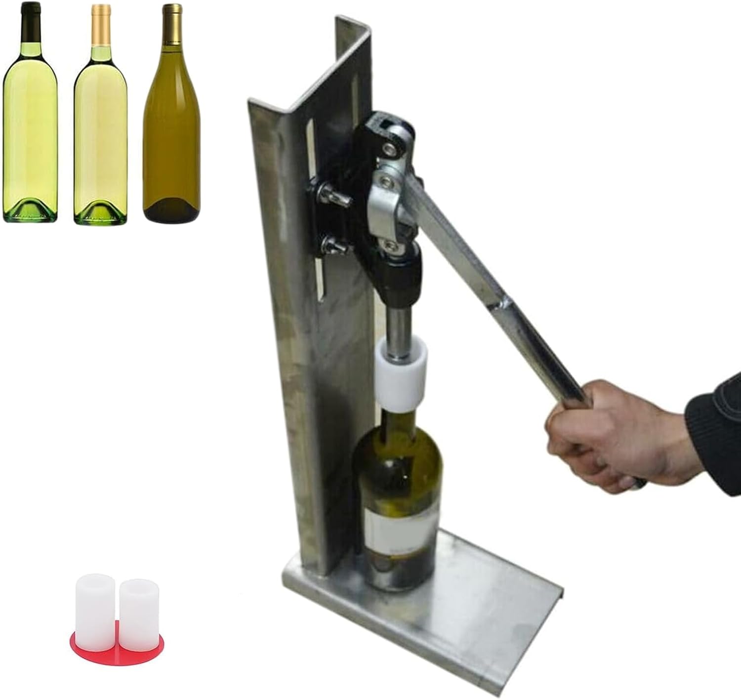 Manual Wine Bottle Corking Machine, Wine Bottle Cap Pressing Machine, with 2 POM Heads, Adjustable Height, Cork Diameter 20-22mm, for Homebrew Drink Beer Wine