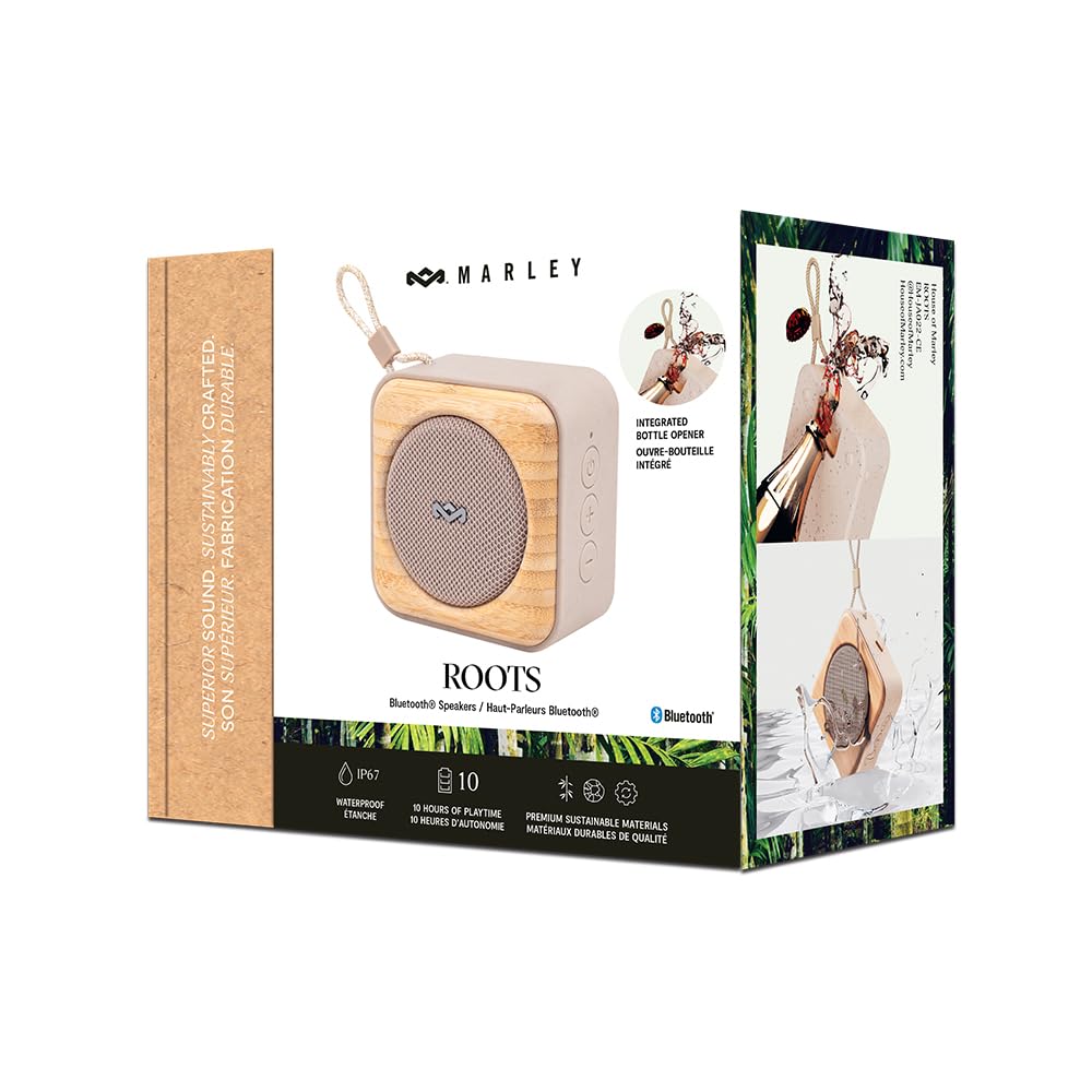 House of Marley Roots Altoparlante Bluetooth Portatile - Crema | Resistente Alle Intemperie, IP67 Impermeabile, 10 Ore di Riproduzione, Altoparlante Wireless Ricaricabile per Cell