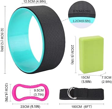 SHINYEVER 5-in-1 Yoga Wheel Set - 1 Yoga Wheel for Back Pain, 2 EVA Foam Yoga Blocks with Strap, 1 Extend Ring Premium Back Roller for Dharma Yoga Pose Backbend Stretching Pilates Meditation