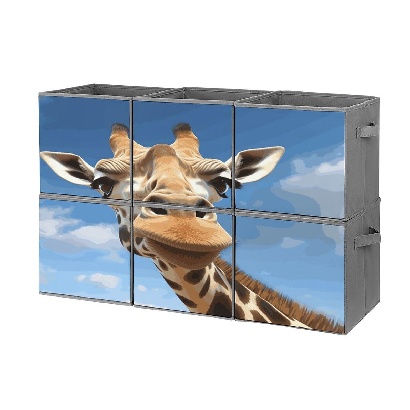 Fekiloot Style Funny Giraffe Storage Bin For Foldable And Handles,Closet Organizer Of 6-Pack Stackable,Storage Box For Living,Room, Office,Bedroom,Closet