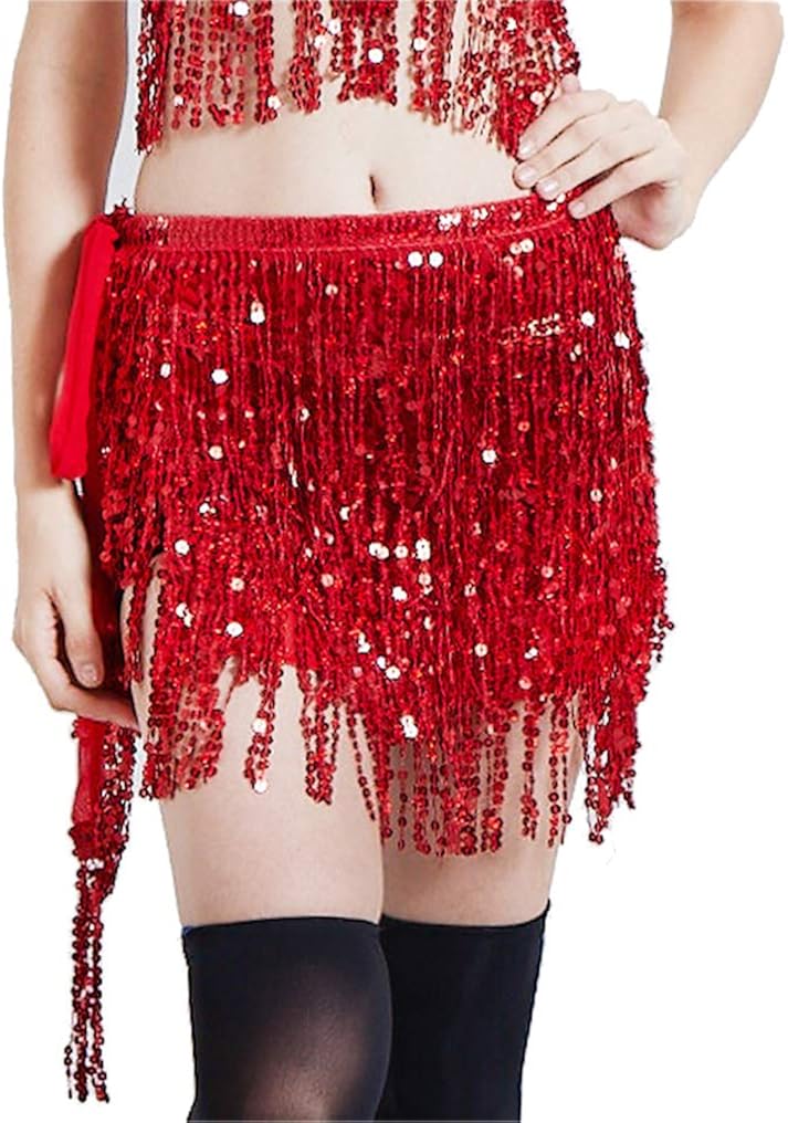 Lauthen.S Women Belly Dance Hip Scarf Sequin Tassel Beach Wrap Skirt,Black : Clothing, Shoes & Jewelry