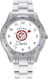 Darts Board Logo Classic Wrist Watches for Men Casual Business Dress Watch with Stainless Steel Band Work Party