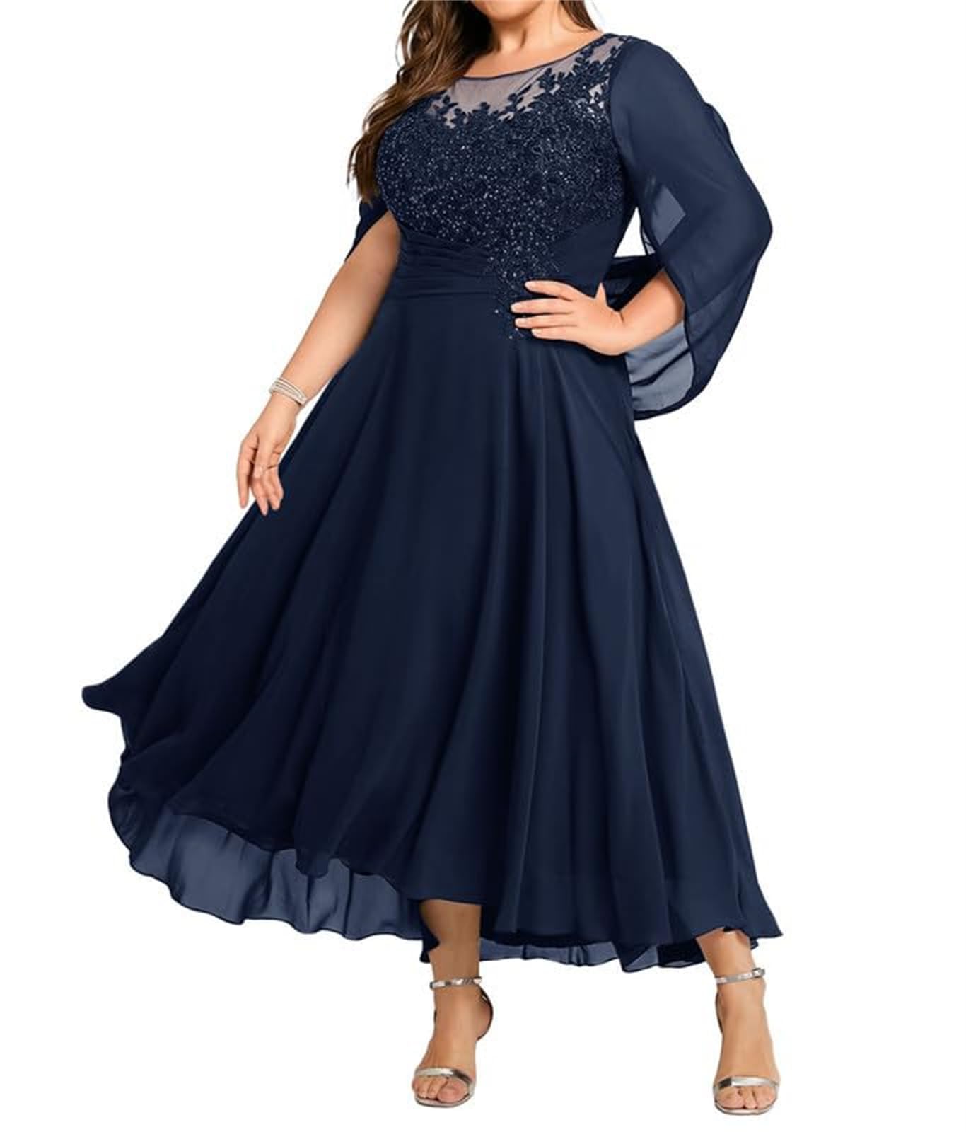 Große Größe Brautmutterkleid für Hochzeit,Damen Spitze Abendkleid mit Cape Chiffon Kleider für Hochzeitsgäste