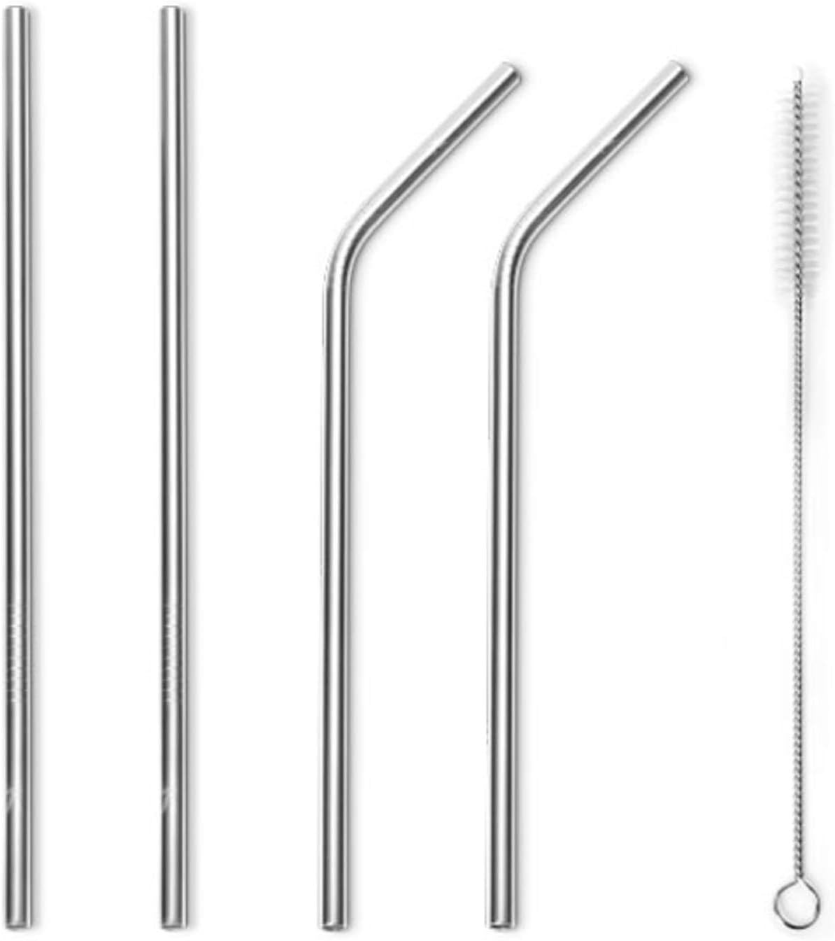 VAYA life.Improved Drynk Stainless Steel Straight Reusable Metal Straws for Drinking, Pack of 4-2 (8.4 Inches), 2 Bent (8 Inches) and 1 Cleaning Brush