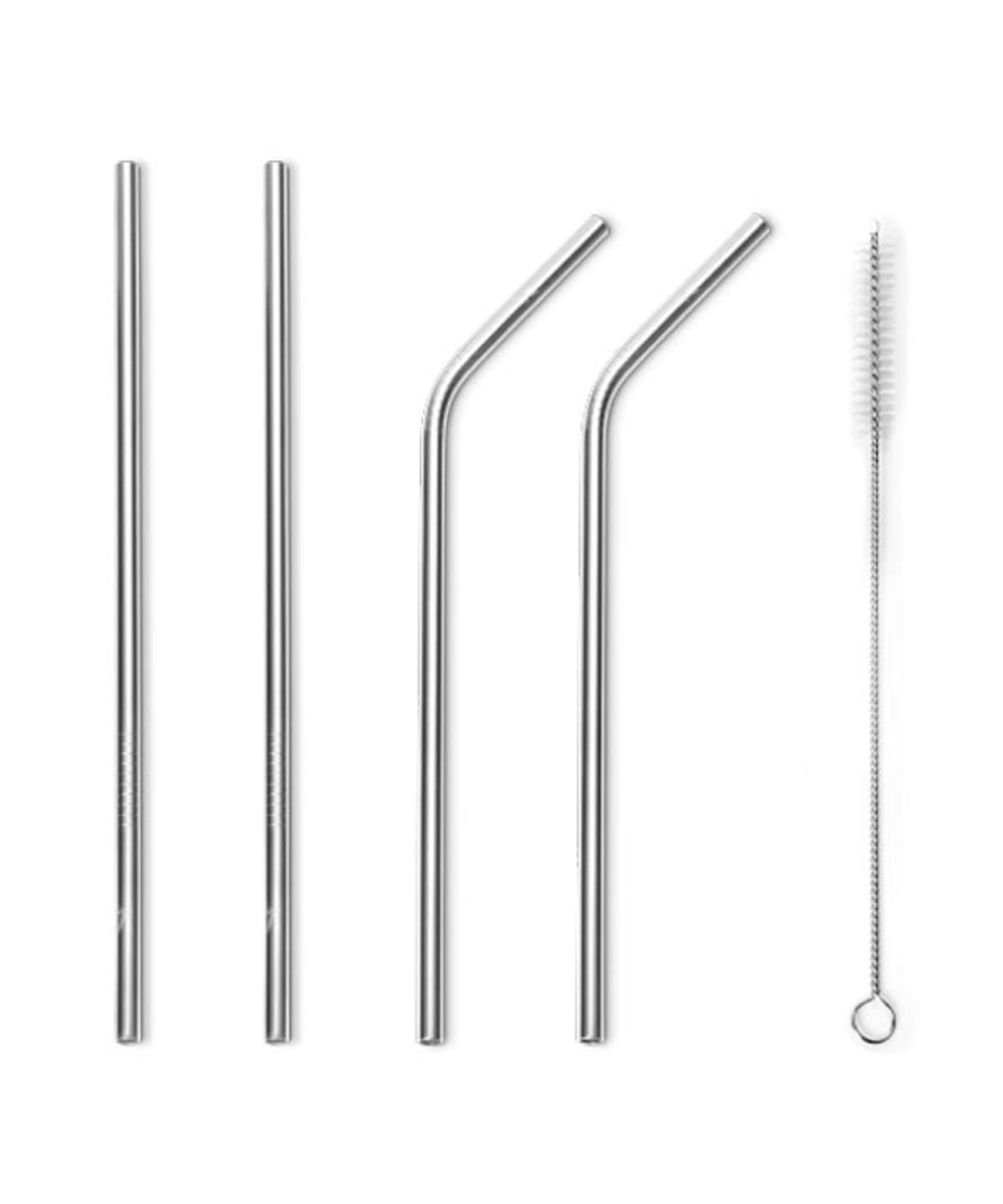 VAYA life.Improved Drynk Stainless Steel Straight Reusable Metal Straws for Drinking, Pack of 4-2 (8.4 Inches), 2 Bent (8 Inches) and 1 Cleaning Brush
