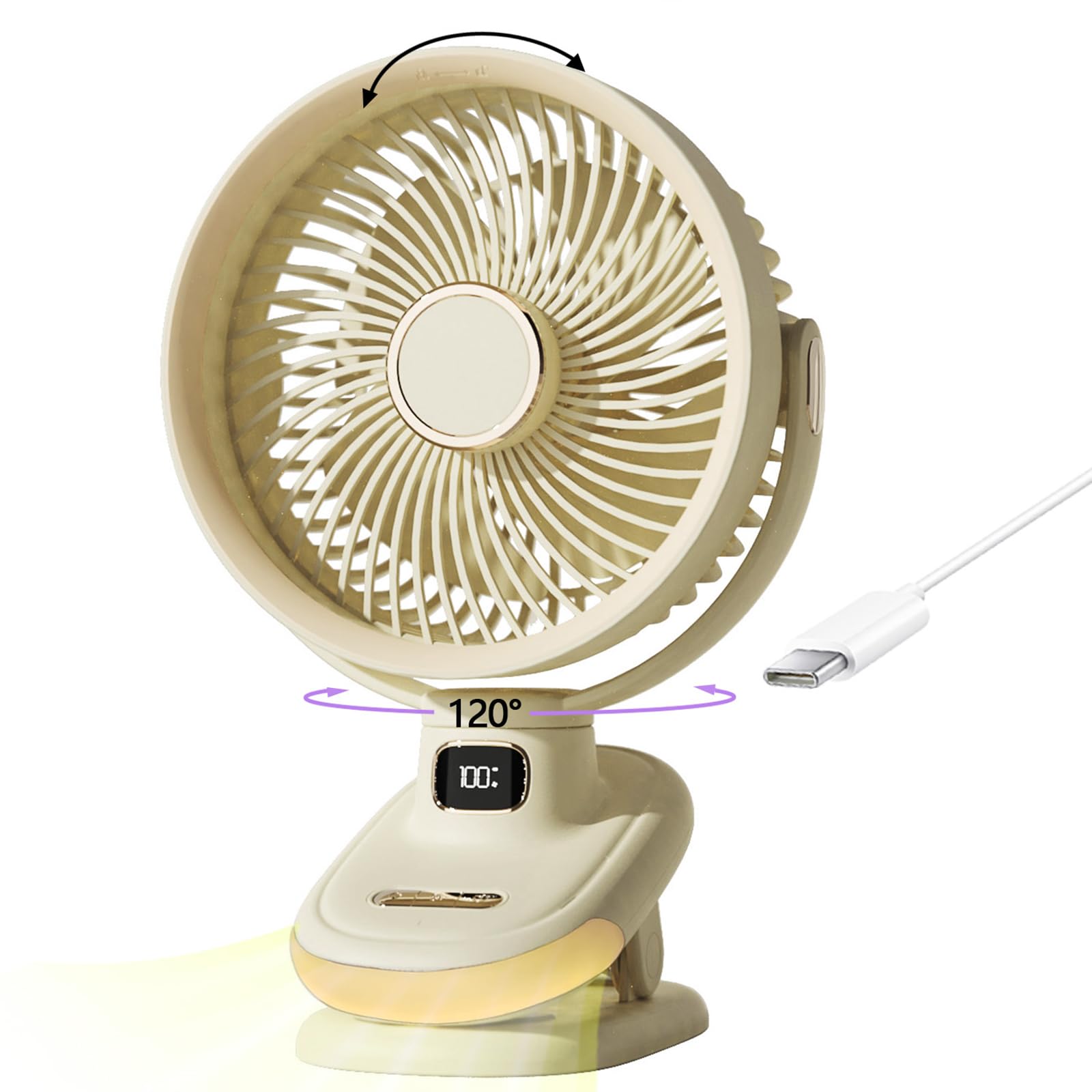 Earthuses Portable Clip On Fan For Bedroom, 120° Auto Rotating Oscillating Table Fan, 5 Speed Mini Table Fan For Office, USB Rechargeable Small Desk