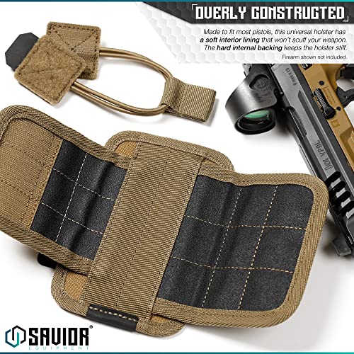 Savior Equipment Tactical Pistol Holder Revolver Holster Universal Carrier To Fit Most Handguns With Mounted Light/Laser/Sight/Optics, Paracord Retention Strap, Hook-Backed Panel #TOP2