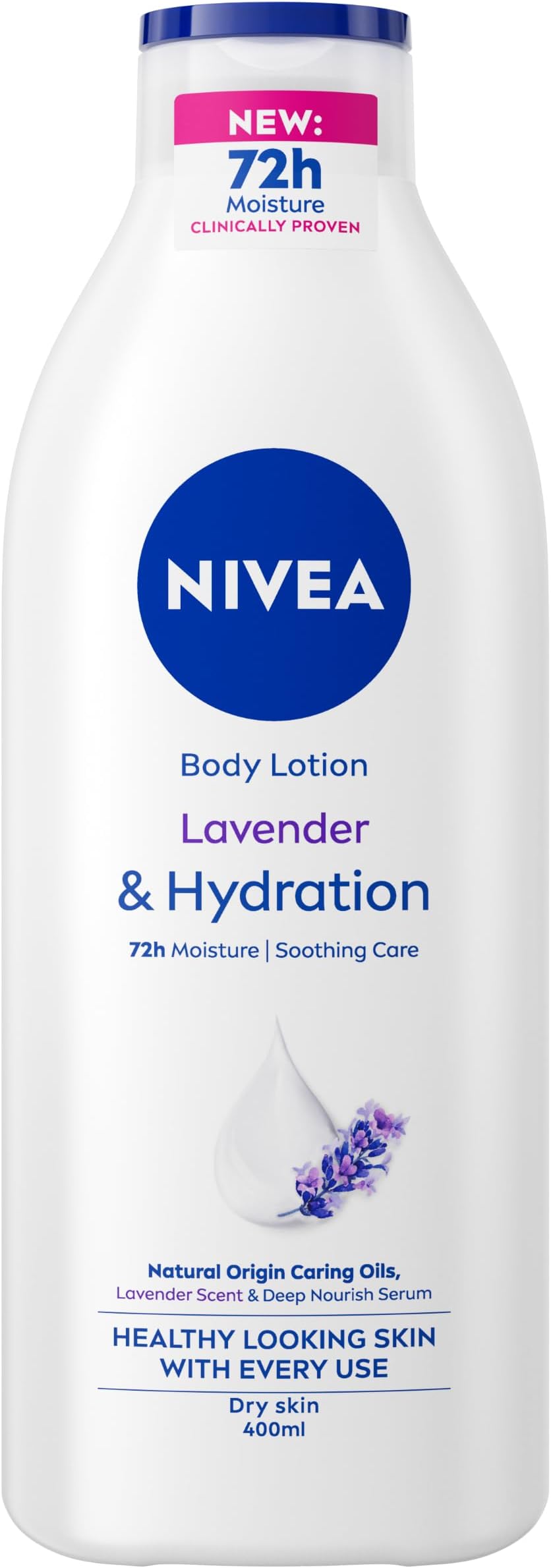 Lavender Essentials Body Lotion (400ml), Soothing 72H Hydration NIVEA Moisturiser for Dry Skin Made with Natural Origin Oils and Lavender Scent