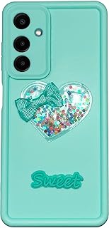 جراب حماية خلفي (موبايل A16) بتصميم قلب مزين بجليتر لموبايل سامسونج جالاكسي A16، جراب من السيليكون الناعم مقاوم للصدمات من البولي يوريثين الحراري وحماية الكاميرا (تركواز)