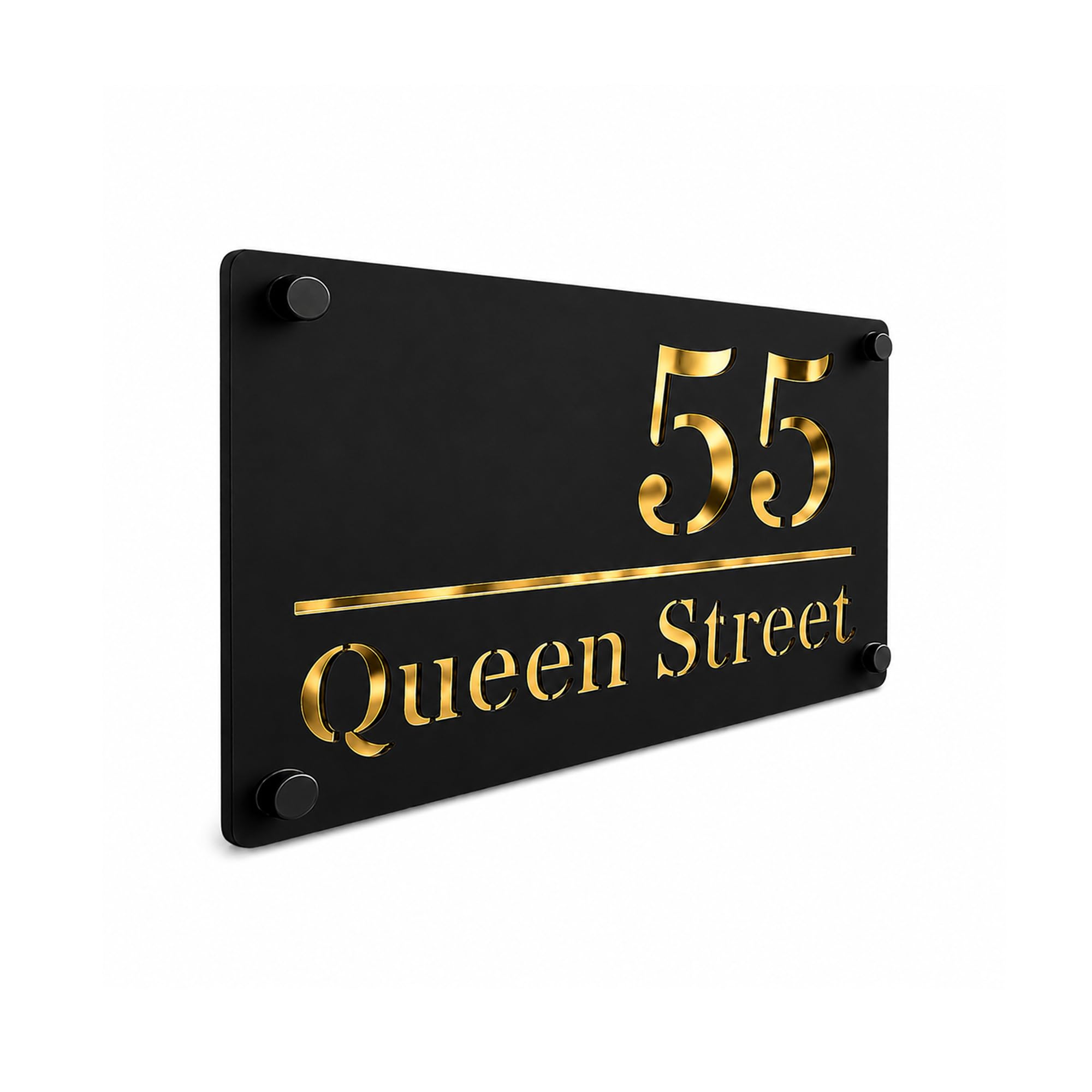 Personalised House Number Plaque Black Acrylic Gold Mirror