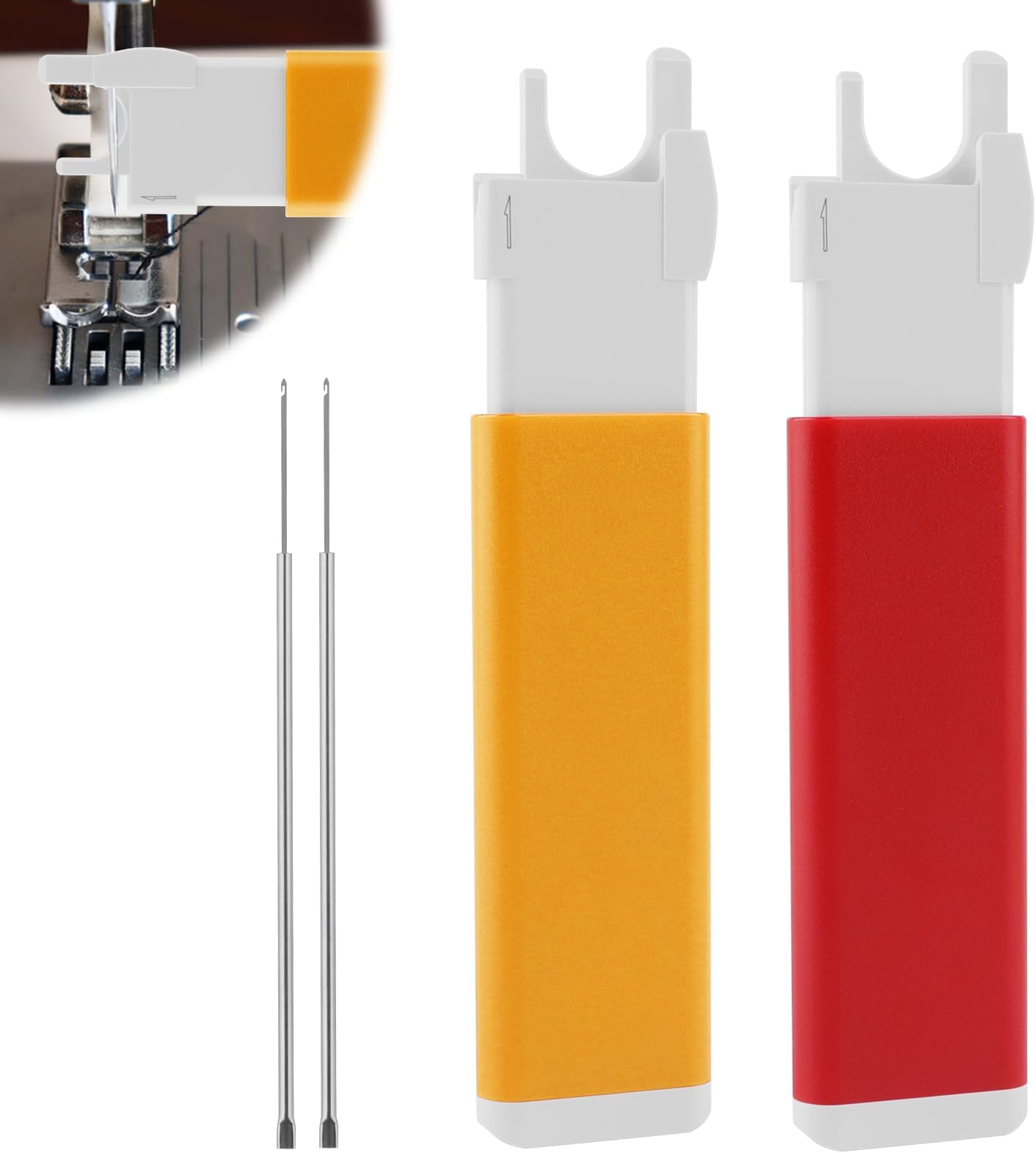 Sewing Machine Needle Threader, Automatic Quick Stitch Insertion Tool for Industrial Single Lockstitch(Red/Yellow)