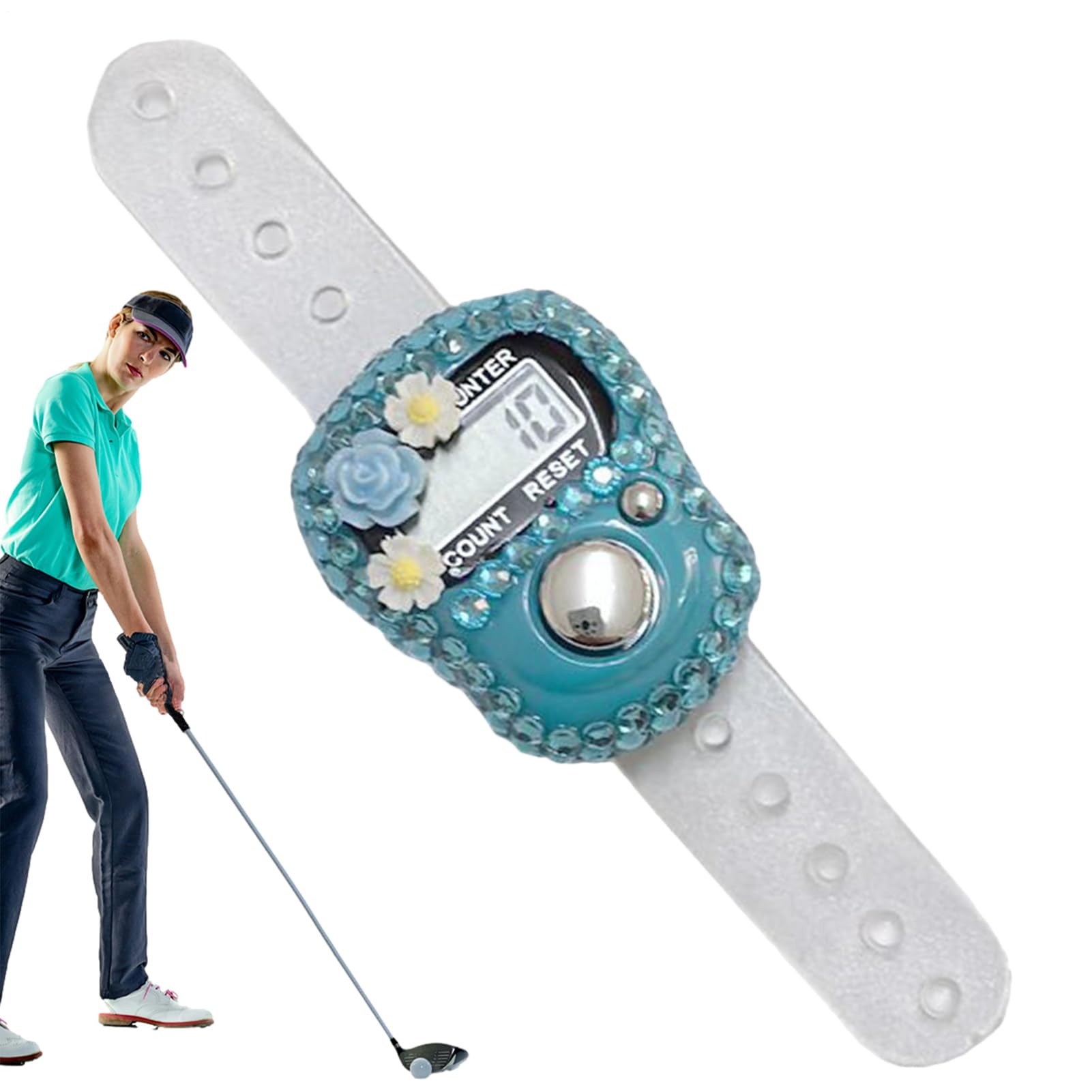 Compteur Manuel à Doigt - Clicker Mécanique Réinitialisable Avec Design Strass Fleuri - Pour Sport, Cours, Comptage - 3
