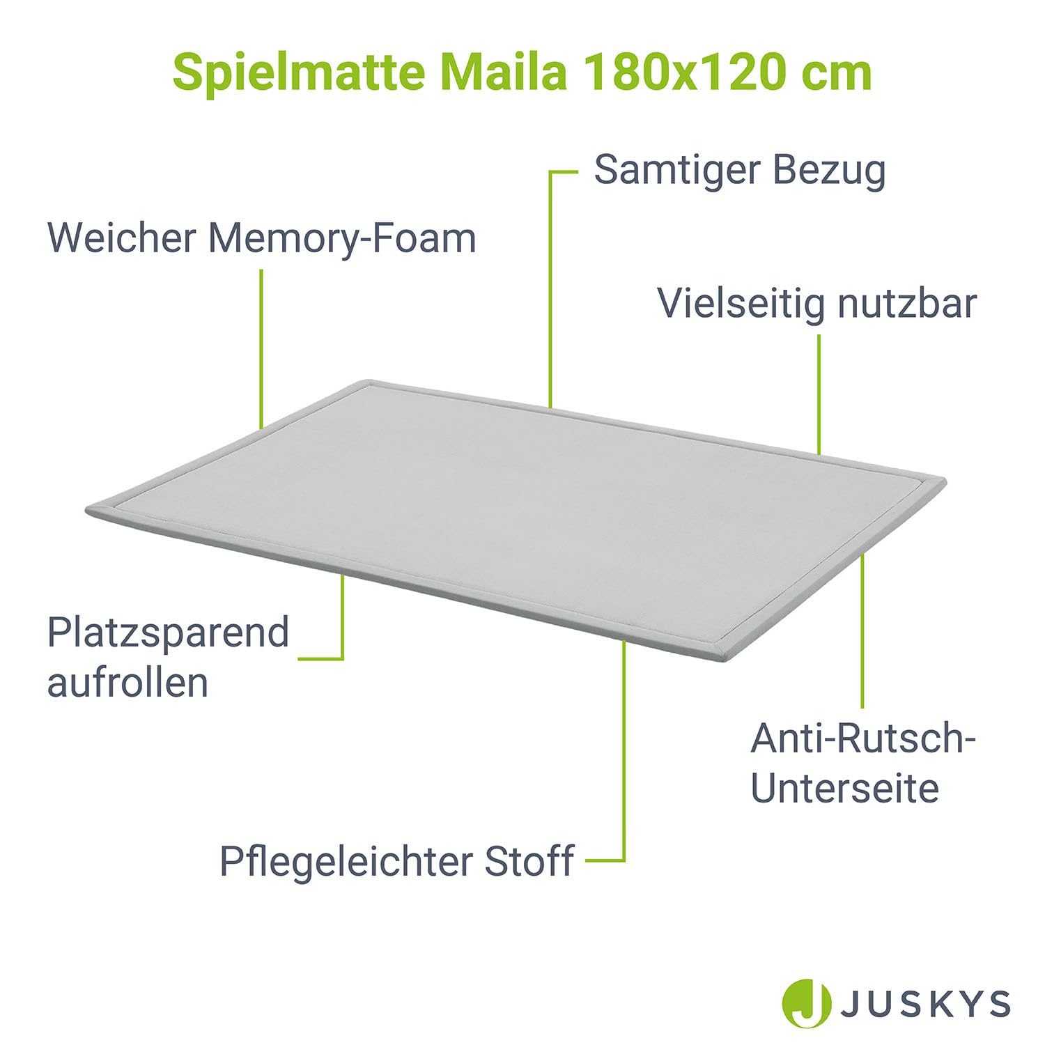 Juskys tappeto morbido e antiscivolo da 180x120 cm per gattonare, ideale per bambino, neonato, yoga – Grigio