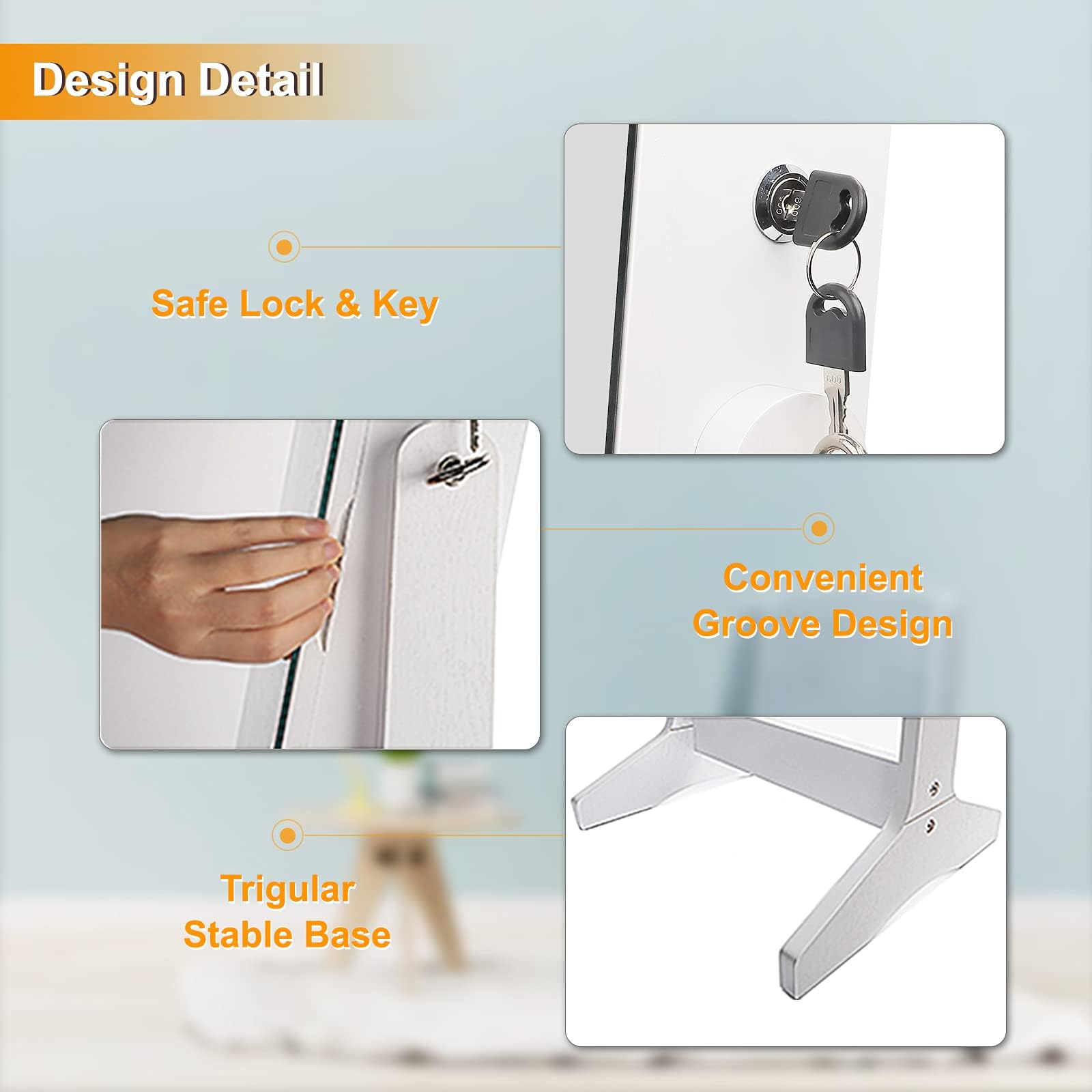 Dripex Schmuckschrank mit Spiegel stehend, Schmuck Spiegelschrank abschließbar, 2 in 1 Make-Up und Schmuck Aufbewahrung, Schmuck Organizer mit Standspiegel für Ketten, Ohrringe, Schminke, weiß
