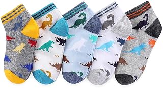 CHUNG Boys Cotton Ankle Socks 5/10 Pack Low Cut Dinosaur Mesh 2-9Y Light Weight Back School Running Sports Casual