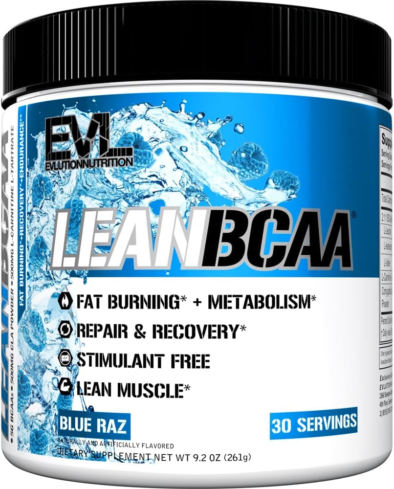 Evlution Stimulant Free Lean BCAA Powder Nutrition BCAAs Amino Acids Powder with CLA Carnitine and 2:1:1 Branched Chain Amino Acids Supports Muscle Recovery Fat Burn and Metabolism - Blue Raz