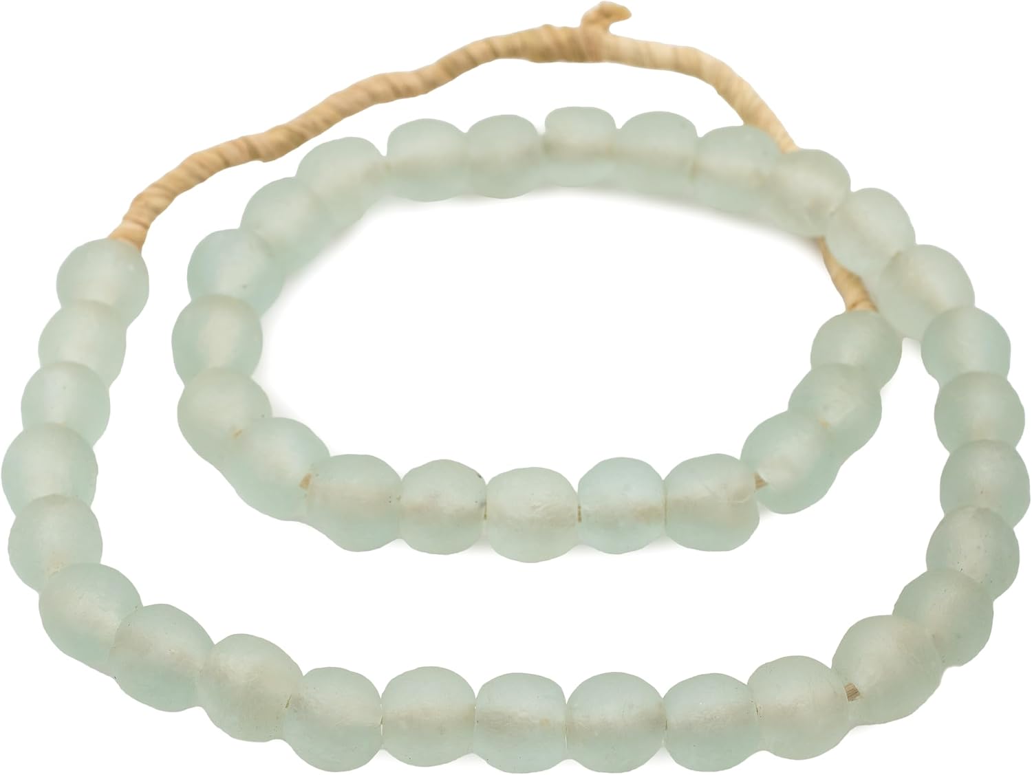 The Bead Chest African Recycled Glass Beads – Handmade in Ghana – Clear Aqua 14mm Strand for Jewelry Making, Crafts, and Home Decor I Approximately 40-45 Beads