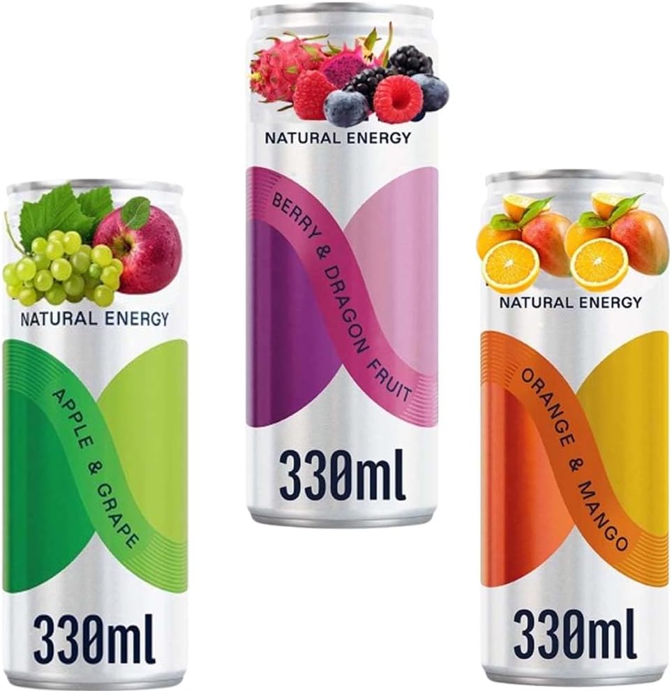Natural Energy Sparkling Variety Pack – 330ml – Raspberry & Rose, Dark Fruits with Guarana, Grape & Apple with Ginseng – Refreshing, Healthy Energy Drinks – Prd (12 x Bottles)
