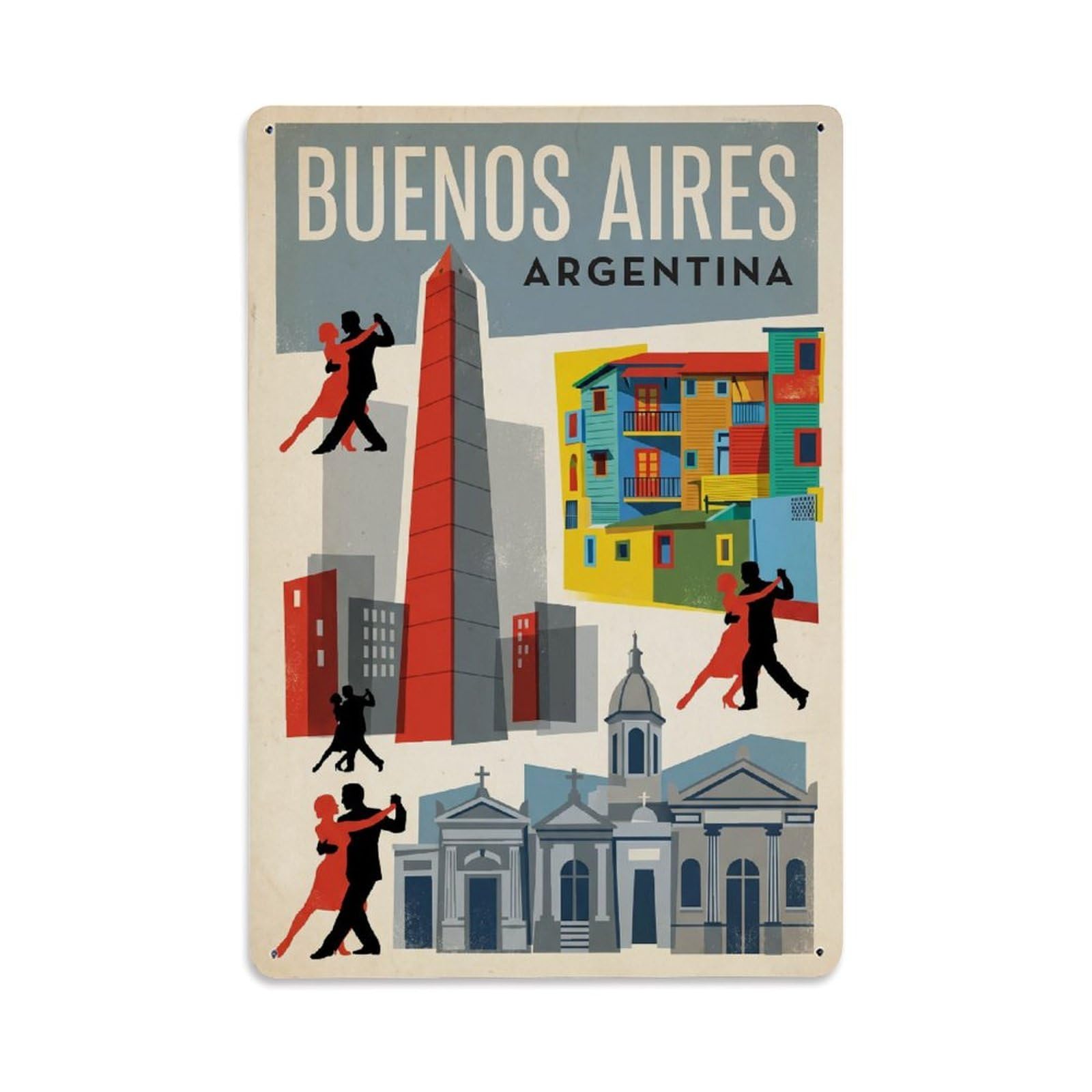 Vintage Travel Argentina Buenos Aires Metal Tin Sign