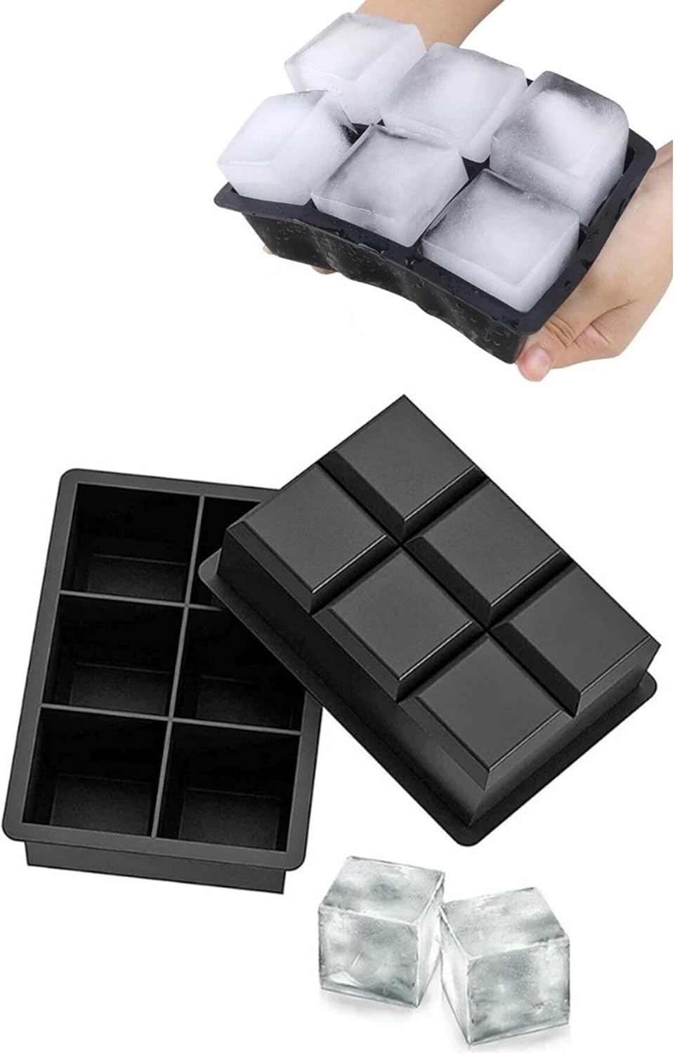 FETHİYE TOPTAN Kare Buzluk Silikon 6 Bölmeli Buz Kalıbı 5cm Dev Buz Küpleri - Sunum Buz Küpü Çok Renkli Viski Buzu