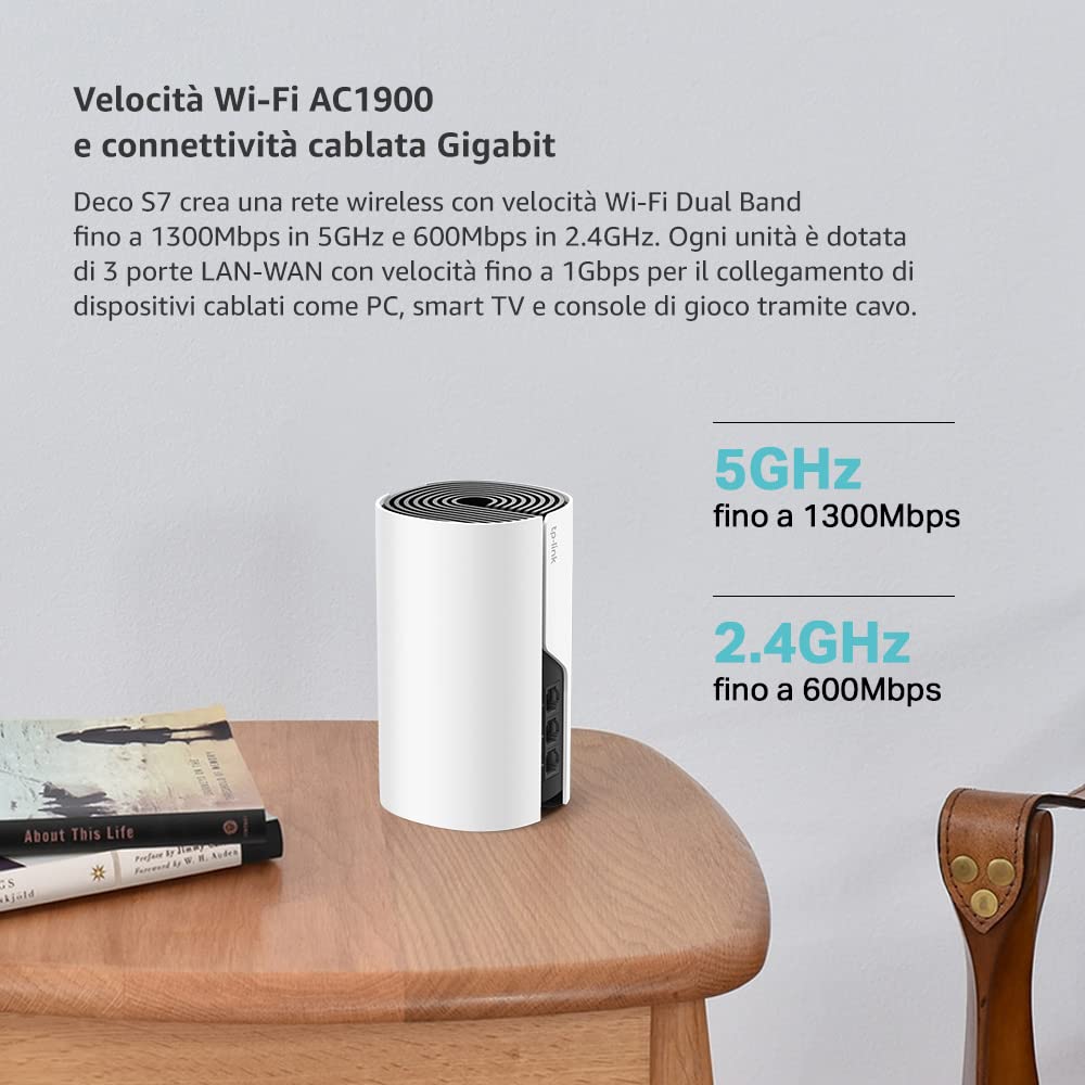 [Nuovo]TP-Link Deco S7(2-pack) Router WiFi Mesh AC1900Mbps, Router e Ripetitore, Controllo Parental, Compatibile con Amazon Alexa, 2 Pezzi con Copertura Fino a 360㎡, 6 Porte Ethernet Gigabit