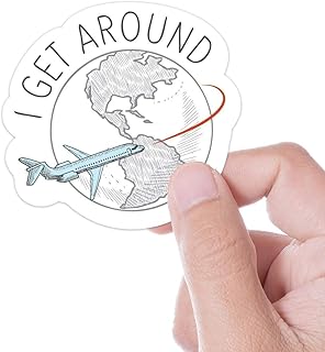 I Get Around Travel Sticker for Hydroflask, Jet Set Airplane Decal for Pilots, Travelers | World Travel Souvenir, Wanderlust Adventure Bumper Sticker