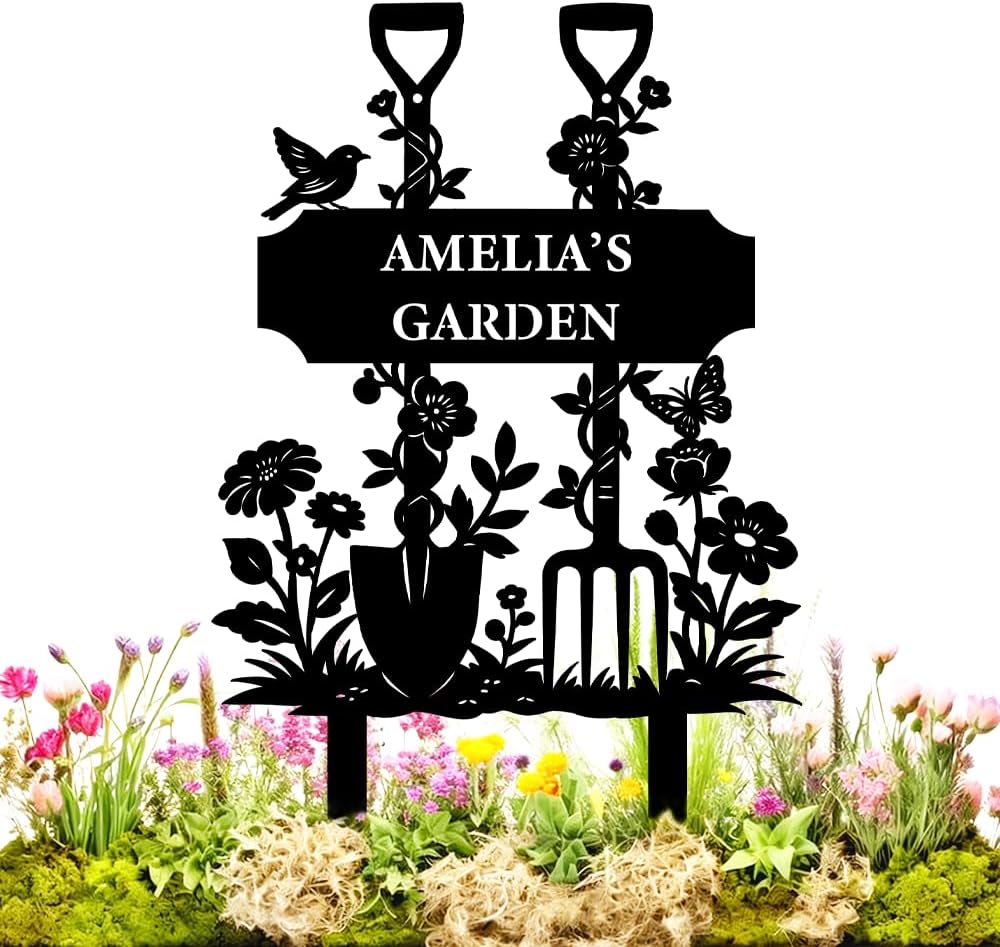 Amazon.com : Custom Metal Stake Garden Sign, Personalized Garden Name ...
