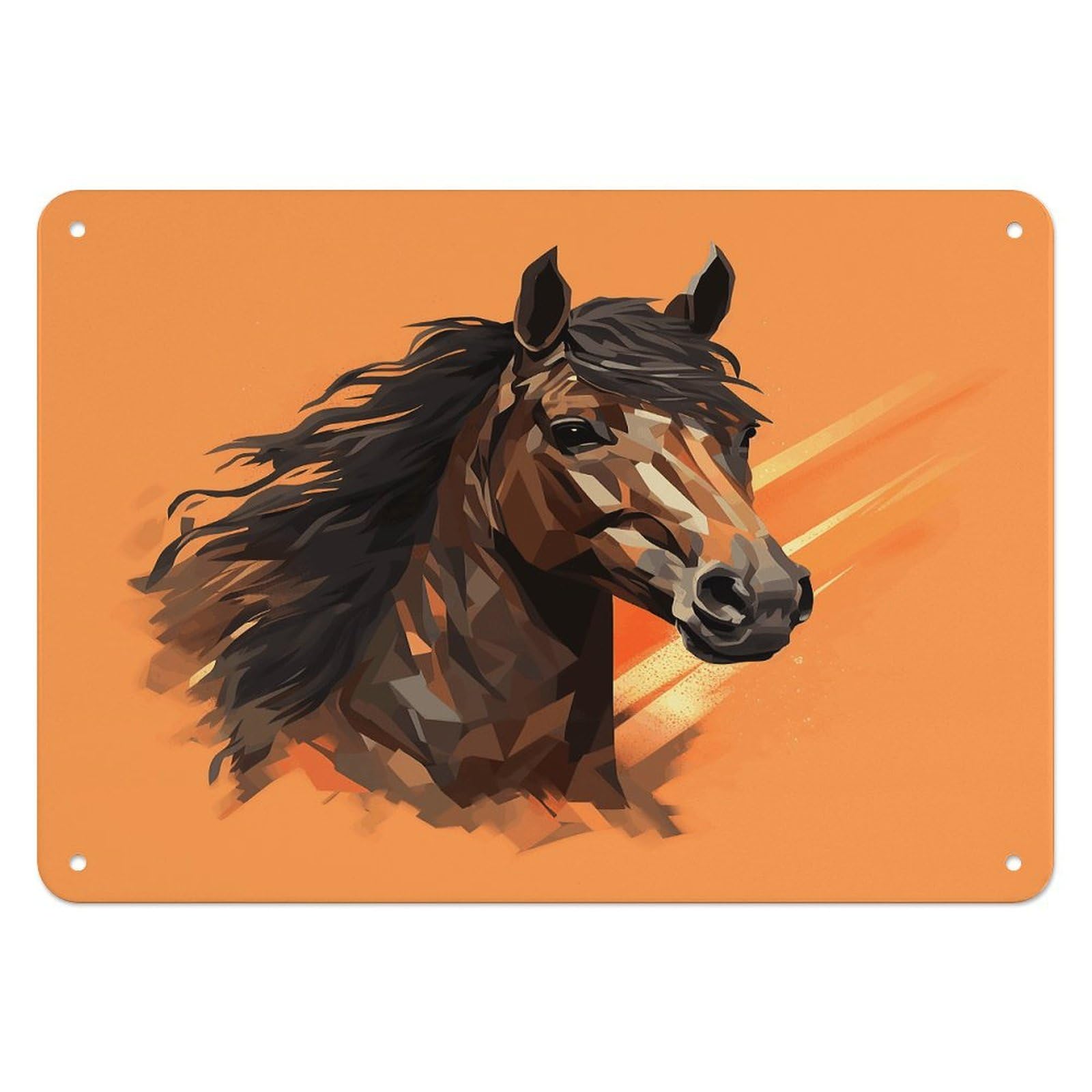 Fekiloot Style Orange Background With Horse Head Wall Decor Iron Painting Metal Sign