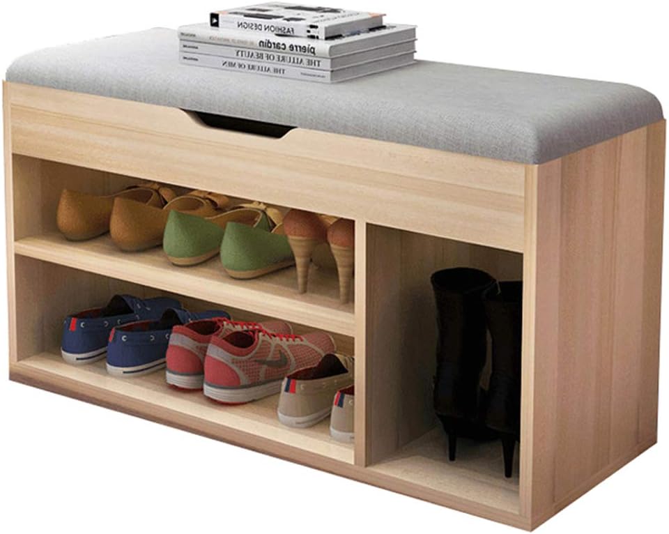 Shoe Rack Bench Double-Layer Storage Cabinet,Shoe Organizer,Storage Shelf,Holds Up to 150KG,Ideal for Entryway Hallway Bathroom Living Room and Corridor (80cm, Sakura Maple Wood Gray B)