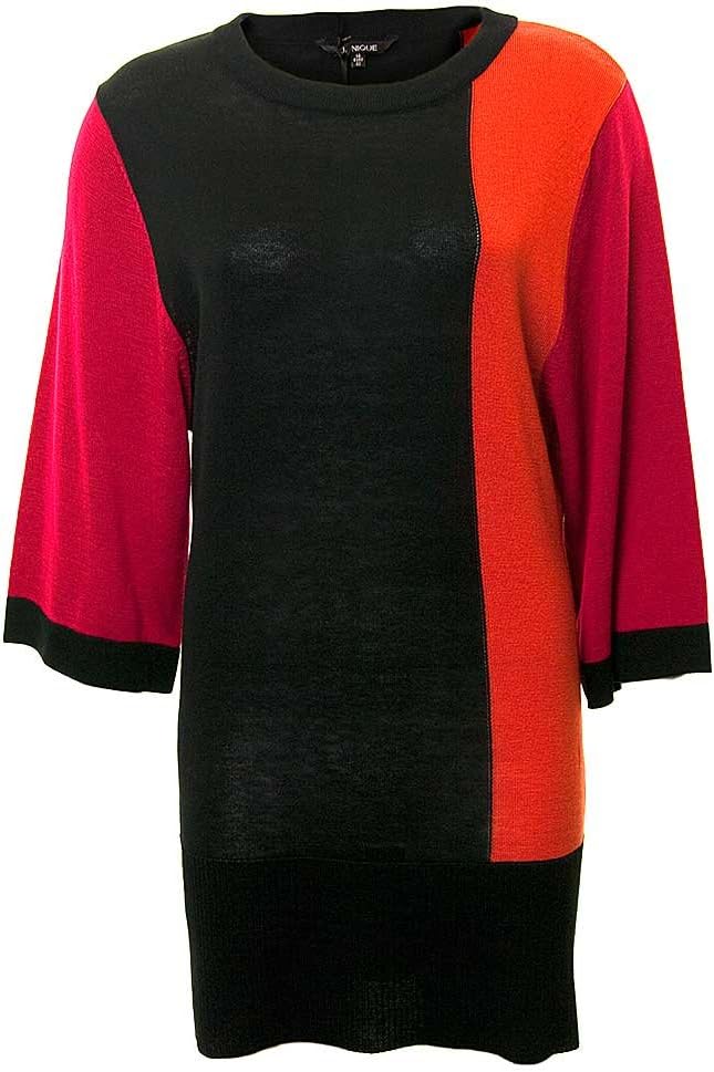 Ladies Janique Soft Acrylic Colour Block Geometric Winter Tunic Kimono Sweater - Raspberry Red - Size 20