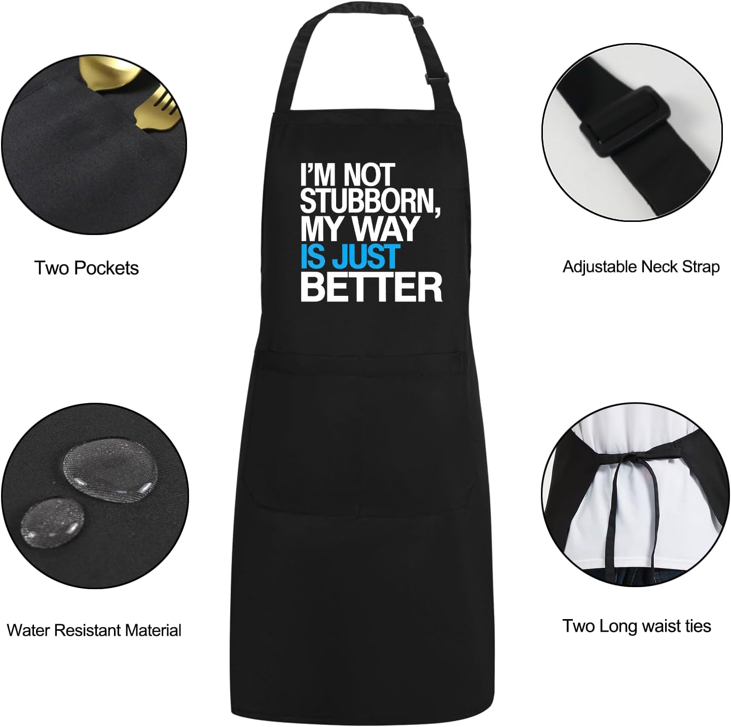 Funny Aprons for Men with 2 Pockets, Black Adjustable Chef Apron for Cooking Grill BBQ Gifts for Dad Father - Image 6
