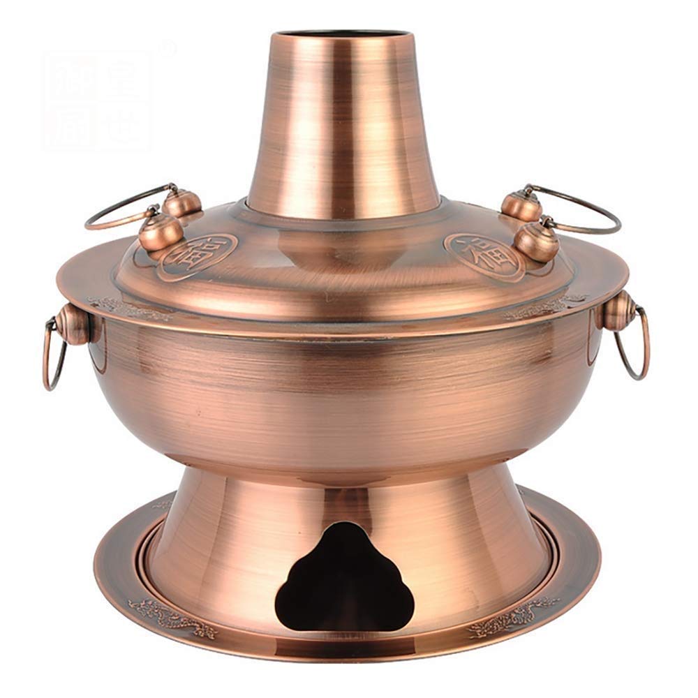 asdchZen Traditional Beijing Copper Charcoal Hot Pot,34Cm Charcoal Heated Soup Steamer,Authentic Kitchen Cookware For Family Gatherings And Delicious Meals,Copper,32cm