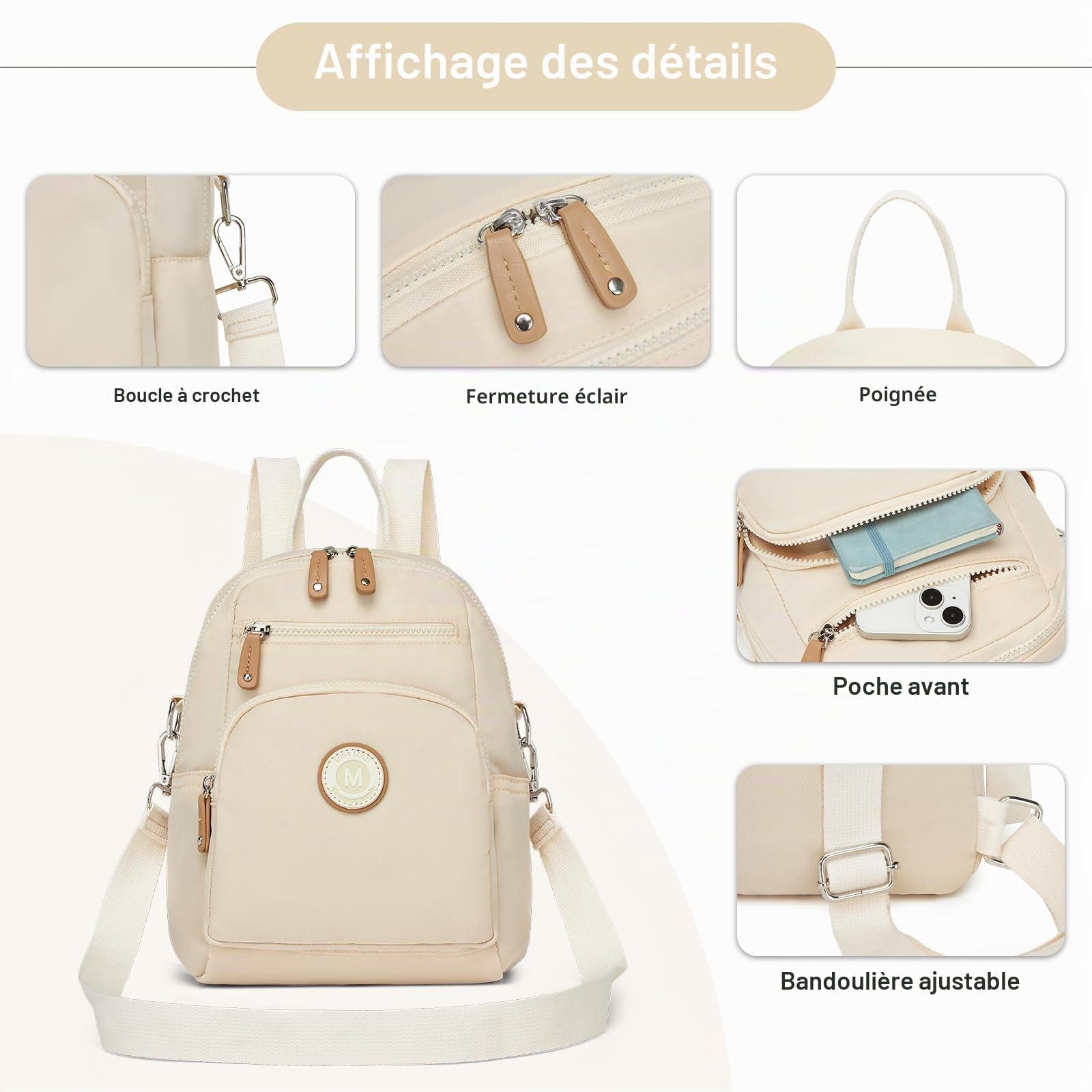 Miss Lulu Sac à Dos Polyester Décontracté pour Femme, Design Élégant avec Poche Secrète Antivol, Léger & Résistant, Backpack Casual pour Voyage Travail Université Loisirs Shopping