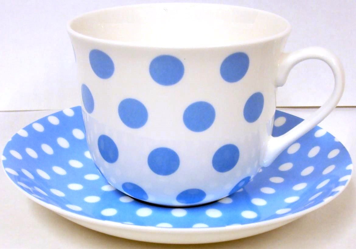 Fromeuropewithlove Blue Baby Light Dots & Spots Breakfast Cup & Saucer Fine Bone China Large Cup & Saucer Hand Decorated In The U.k. Free Uk Delivery