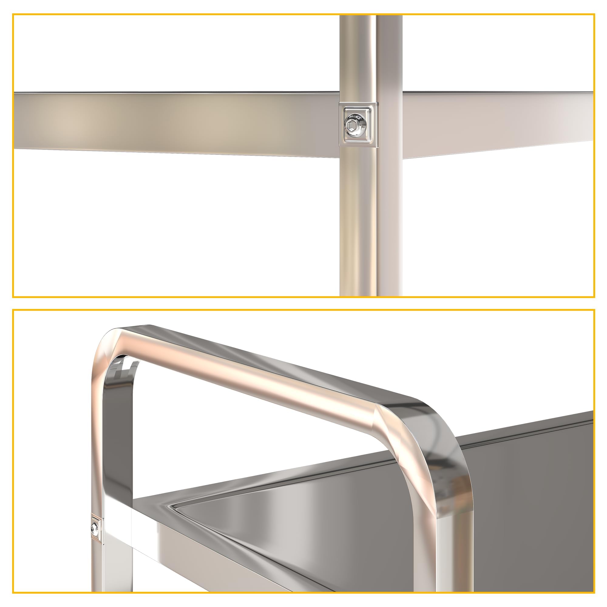 uyoyous Carrello da portata industriale a 3 ripiani, in acciaio inox, resistente, con ruote girevoli a 360°, carrello da cucina in acciaio inox, per hotel, ristorante, uso domestico