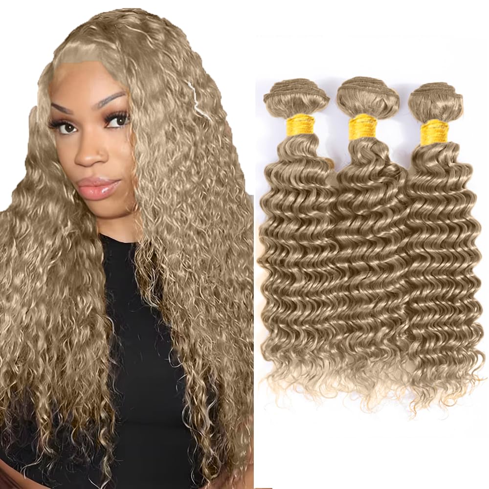 Creuost #22 Ash Blonde Deep Wave Human Hair Bundles 24 26 28 Inch Doubles Weft Real Unprocessed weft 3 bundles Total 300g Human Hair Extension For Woman
