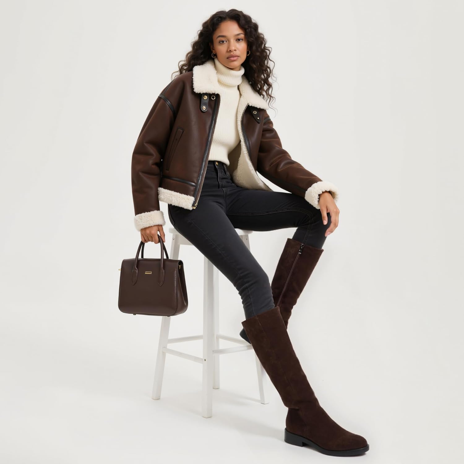 Modatope Knee High Boots Women Round Toe Chunky Low Flat Heel Side Zipper Fall Tall Boots for Women - Image 2