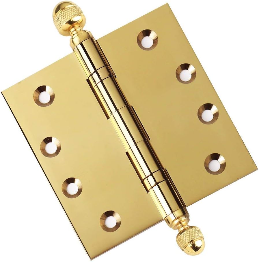 3 Pack - 4 x 4 Solid Brass Ball Bearing Hinges - Polished Brass (US3) with Acorn Tips