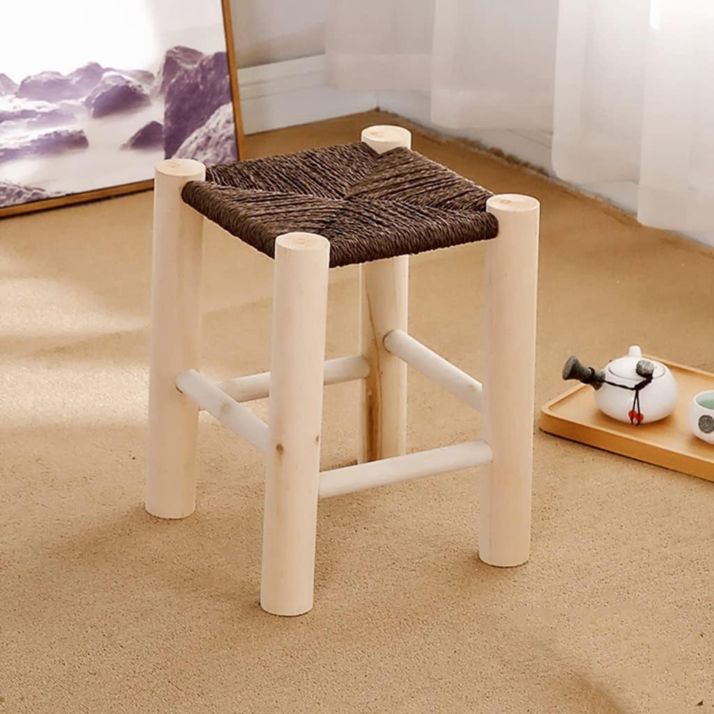 TemkIN Wooden Woven Stool, Rattan Dining Stool, Home Living Room Porch Shoe Changing Square Stool, Hemp Rope Rattan Anti-wear Adult Seat (Color : Brown, Size : 27 * 27 * 28cm)