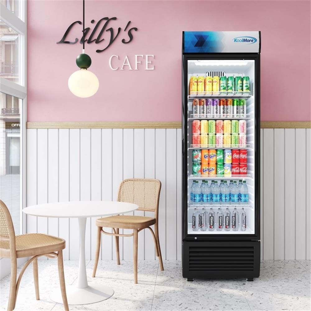 Pemberly Row 26" Commercial Merchandiser Refrigerator, 15 Cu. Ft. Capacity, Black Finish, Glass Door, Adjustable Shelves, LED Lighting, Frost-Free, Energy Efficient, Freestanding Retail Display Fridge on Fridge.com - View 6