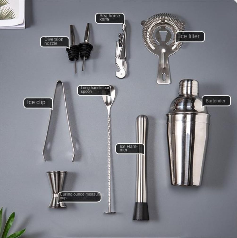 Juego Coctelera Juego De Coctelera De 10 Piezas, Equipo De Barman De Acero Inoxidable, Herramientas Profesionales De Coctelería, Bar, Bebidas Cocktail Kit(550ml)