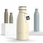 LARS NYSM Stainless Steel Insulated Water Bottle 12oz 17oz 25oz 34oz 51oz | Insulated Thermo Flask for Hot and Cold Beverages | Leakproof Drinking Bottle (Almond Beige, 11.9oz)