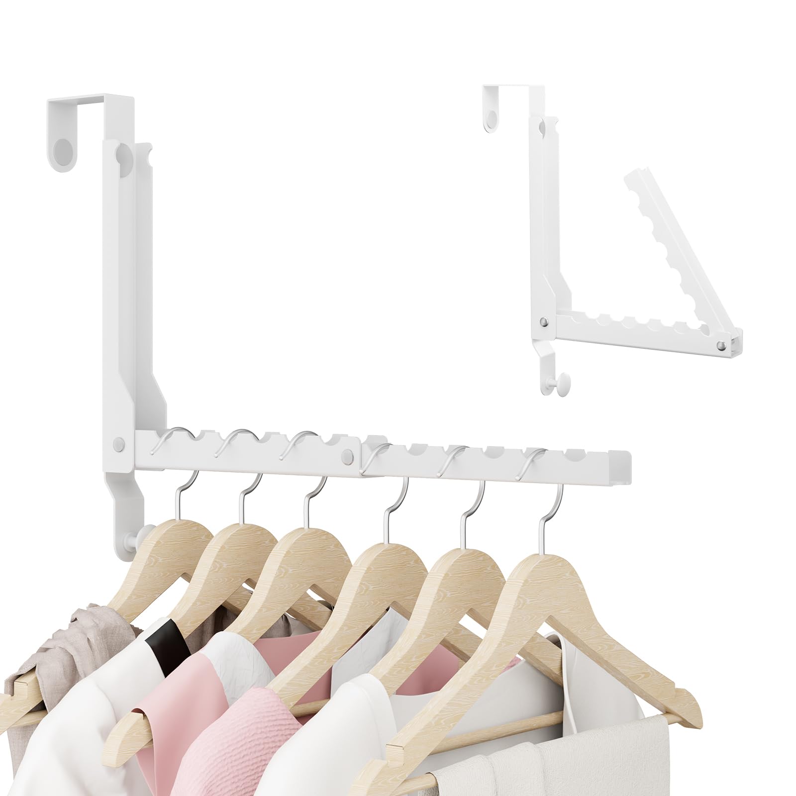Photo 1 of [Missing lower stabilizer knob.] BAKON Heavy Duty Over the Door Hooks with 10 Ridges,Compact Double Folding Over the Door Hanger for Bathroom Bedroom Laundry, Over Door Drying Rack, Space Saving Over Door Hanger, Rustproof (1, White)