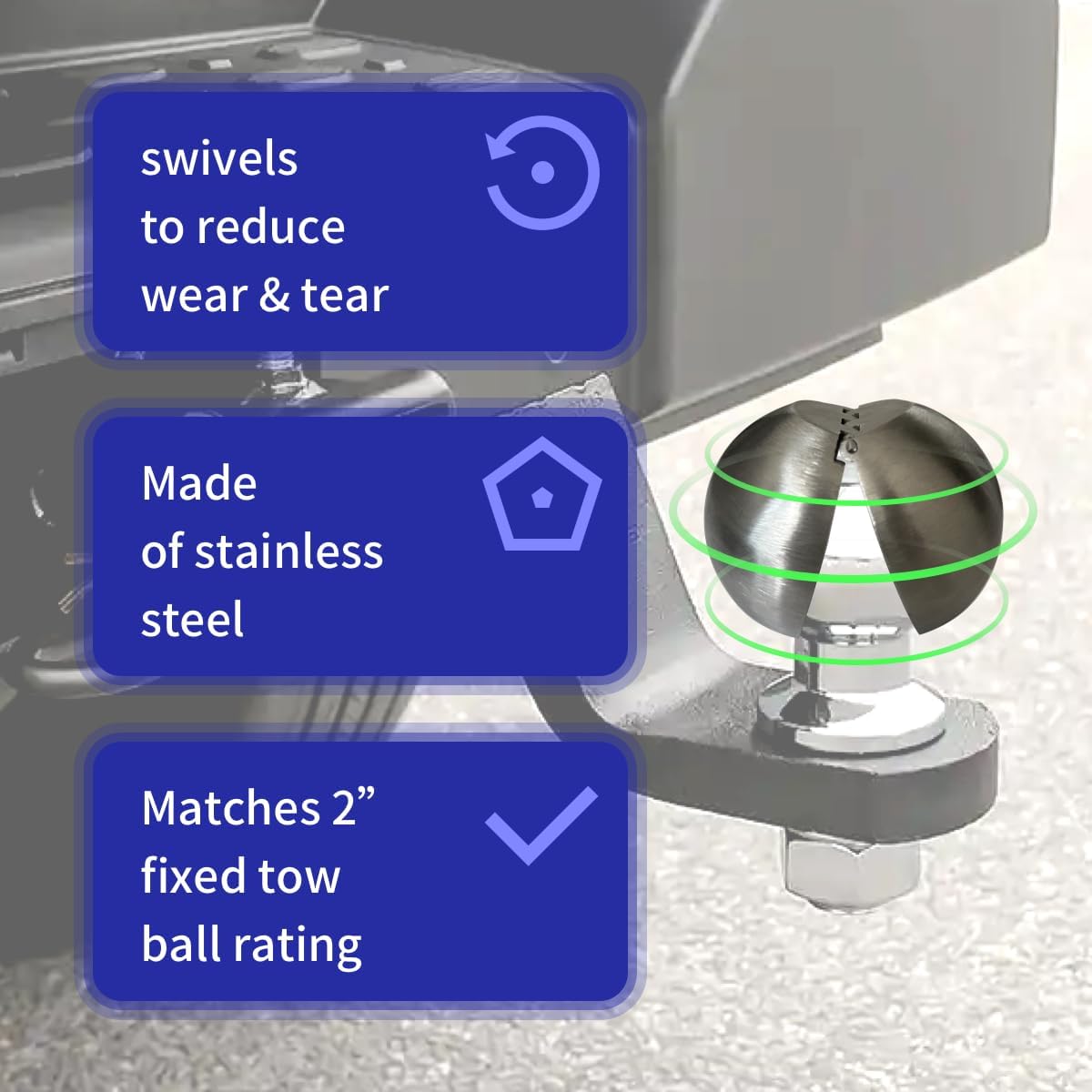 Heavy Duty Stainless Steel Tow Ball Adapter - Converts 2" Receiver to 2-5/16" Hitch Ball - Universal Fit for Trailers, Caravans & Campers