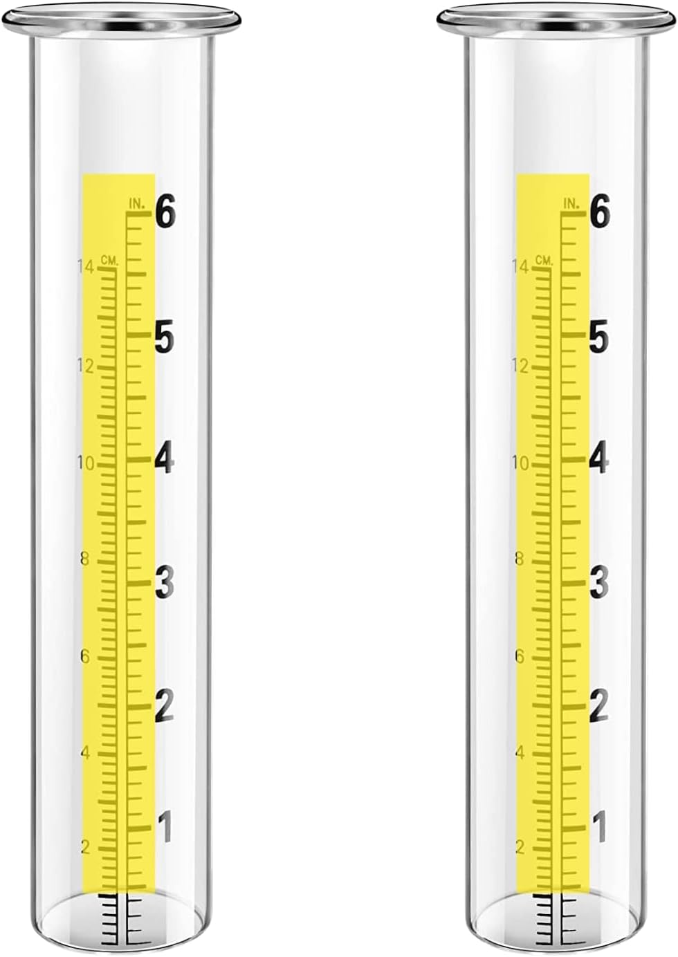 Rain Gauge Replacement Tubes, 6 Inch Capacity, Set of 2, for Yard, Garden, Outdoor (Yellow)