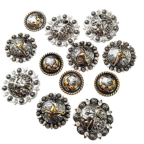 Horse TACK Antique Engraved Berry Conchos Screw Back Cross Badges