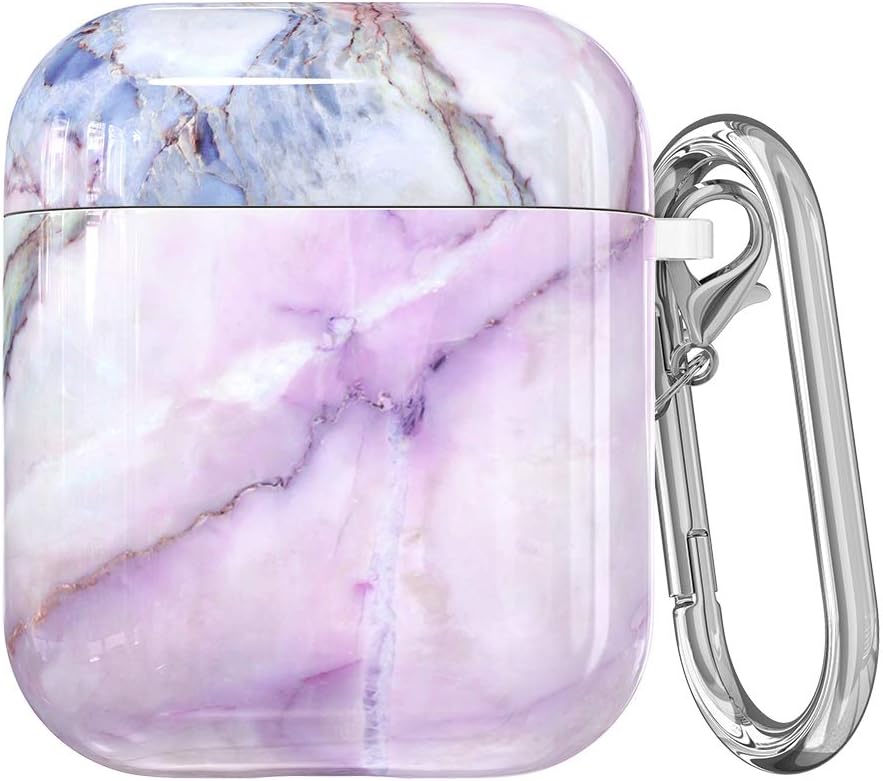 Caka Case for AirPods Marble Case Cover for Women Girls Protective Shockproof with Keychain Cute Flexible Slim Durable Luxury Pink Girly Case Cover for AirPods 1 and 2 (Pink)