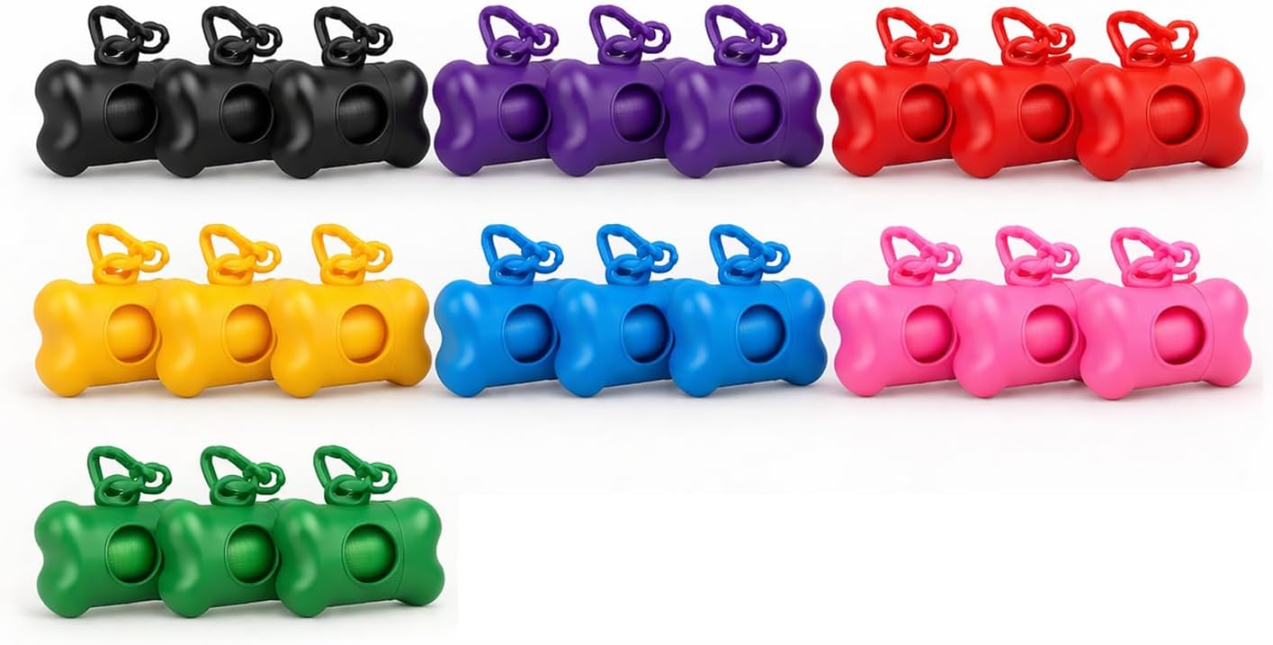 Dog Poop Bag Holders For Leashes Carabiner, Poop Bag Dispenser Unscented Biodegradable,21 Pcs Bone Shaped Doggy Waste Bags