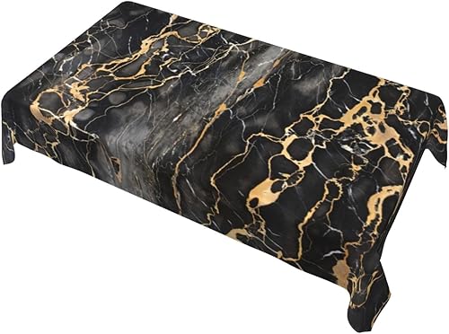 Miniatura 5 de Mantel rectangular de mármol, gris oscuro y mármol negro con mantel largo dorado, lavable para cocina, comedor, fiesta de cumpleaños, vacaciones,