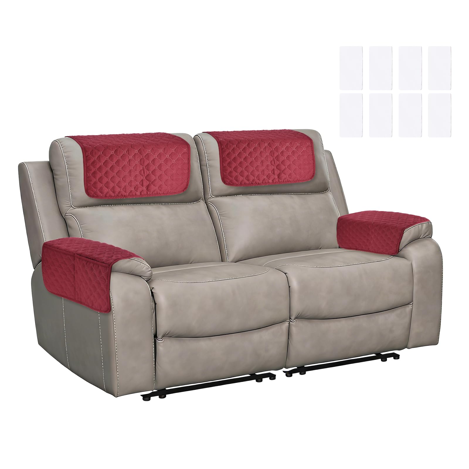 sourcing map 4Pcs Sofa Armrest Covers, Armchair Covers with Side Storage Pocket Waterproof Recliner Chair Protector Anti-Slip Couch Arm Headrest Furniture Protect for Home Living Room, Red